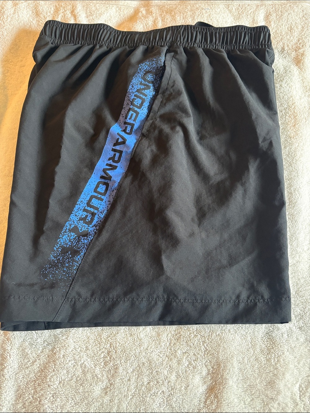 Under Armour Black Shorts with Blue Logo Stripe